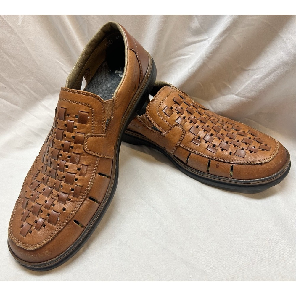 Rieker Tan Woven Leather Mens Loafers Size 44 Old Money Slip On